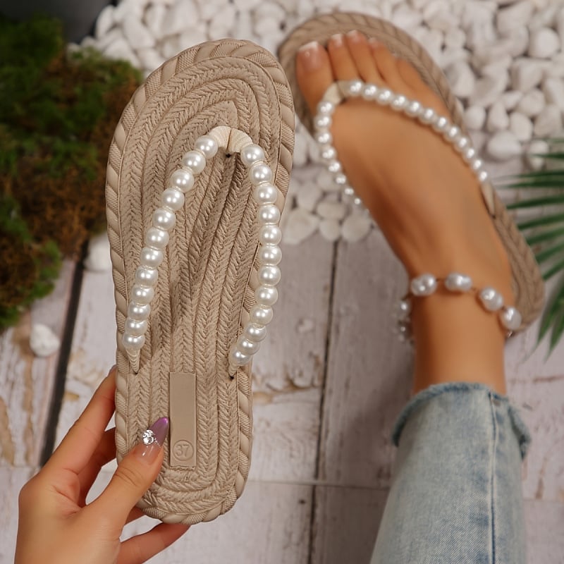 Дамски джапанки с перлени акценти, Lolita стил (EVA горна част; EVA подметка; дебелина на подметката над 11 см; лека конструкция)