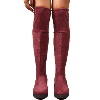Cizme peste genunchi pentru femei, partea superioară din velur, înălțime înaltă, vârf rotund, toc gros, închidere cu șiret și fermoar lateral
