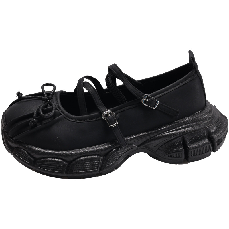 Sieviešu Mary Jane sporta kurpes ar biezu papēdi, sprādzes aizvērums, PU augšdaļa, gumijas zole, 3–5 cm papēdis