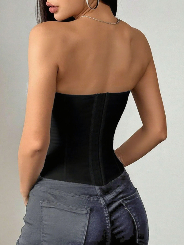 Γυναικείο τοπ χωρίς τιράντες με σφιχτή μέση, ultra-short μήκος, μονόχρωμο, ύφασμα πολυεστέρα-σπαντέξ, 2025 Καλοκαίρι