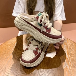 Női zárt orrú baotou papucs, koreai stílus, PU felső, PU belső, gumírozott talp, kerek orr