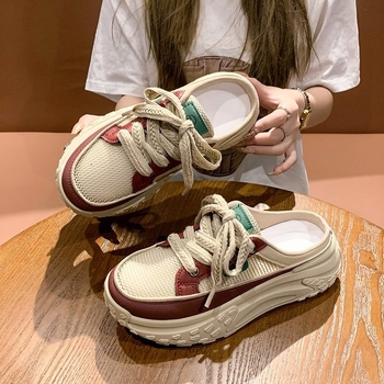 Γυναικείες κλειστές μούλες baotou, κορεατικό στυλ, PU επάνω μέρος, PU επένδυση, σόλα από καουτσούκ, στρογγυλή μύτη