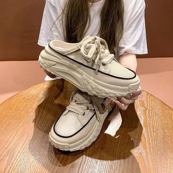 Γυναικείες κλειστές μούλες baotou, κορεατικό στυλ, PU επάνω μέρος, PU επένδυση, σόλα από καουτσούκ, στρογγυλή μύτη