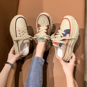 Γυναικείες κλειστές μούλες baotou, κορεατικό στυλ, PU επάνω μέρος, PU επένδυση, σόλα από καουτσούκ, στρογγυλή μύτη