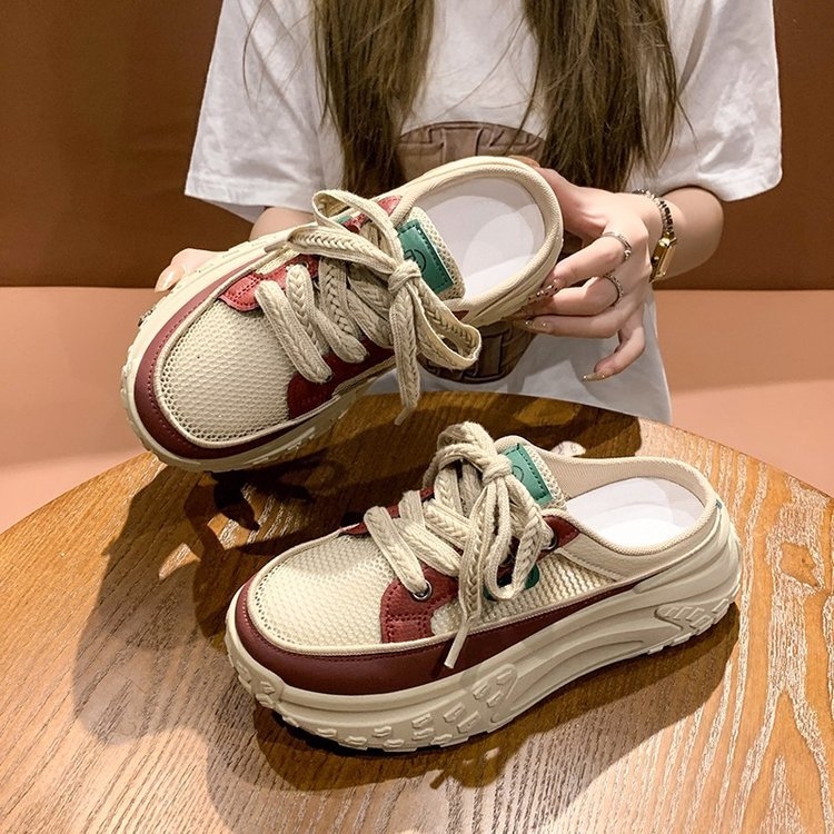 Női zárt orrú baotou papucs, koreai stílus, PU felső, PU belső, gumírozott talp, kerek orr