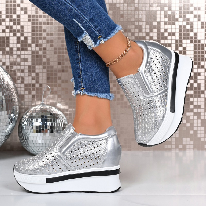 Kasdieniai platforminiai bateliai, apvali nosis, PU viršutinė medžiaga (sintetinė oda), 6–8 cm platforma, slip-on užsegimas