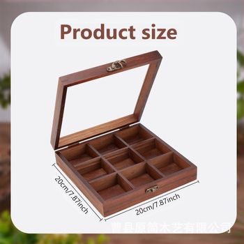 Ξύλινο κουτί αποθήκευσης με εννέα διαμερίσματα και διαφανές καπάκι, μοντέρνος μινιμαλιστικός σχεδιασμός, δυνατότητα εκτύπωσης λογότυπου