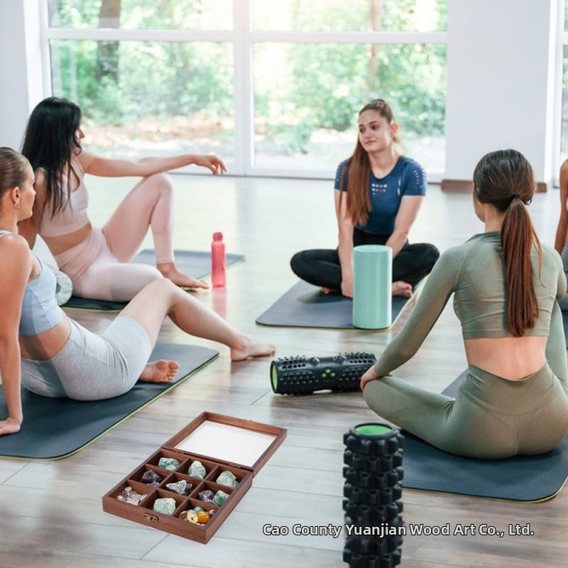 Kilenc rekeszű fából készült tároló doboz átlátszó fedéllel, modern minimalist dizájn, logó nyomtatási lehetőség