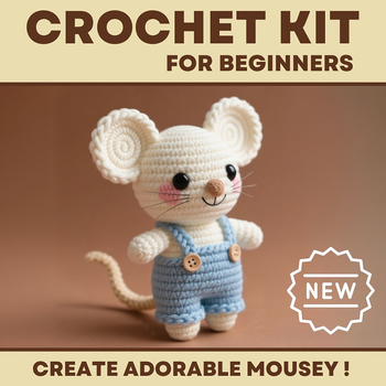 DIY Комплект за кроше: Мишка украса – ръчно изработена вълнена играчка, сладък мультяшен стил