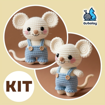 DIY Комплект за кроше: Мишка украса – ръчно изработена вълнена играчка, сладък мультяшен стил