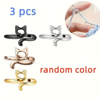 Δαχτυλίδι από κλωστή βελονιάς με γεωμετρικό σχέδιο γάτας, ρυθμιζόμενος ανοιχτός δακτύλιος, γλυκό στυλ καρτούν