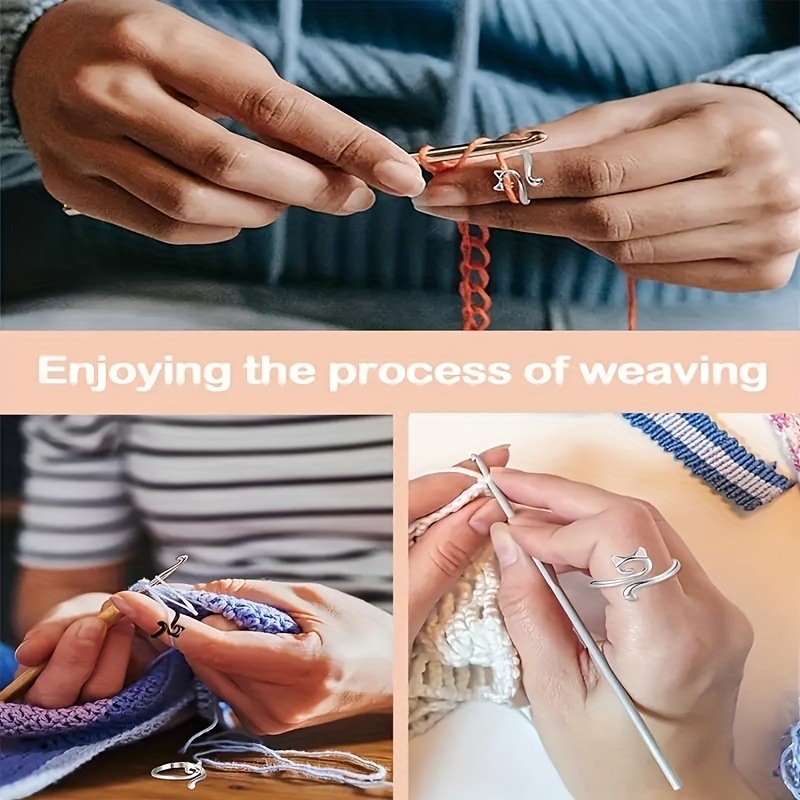 Horgolt fonalgyűrű geometriai macska mintával, állítható nyitó gyűrű, aranyos rajzfilm-stílus