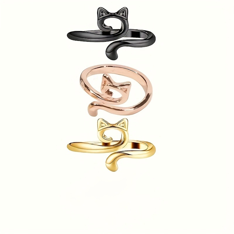 Horgolt fonalgyűrű geometriai macska mintával, állítható nyitó gyűrű, aranyos rajzfilm-stílus