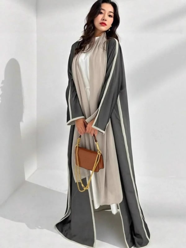 Abaja – musulmaņu pieticīgā ārējā apģērba, garā kleita ar batwing piedurknēm, spandex audums, preces numurs 6055, 2025. gada rudens