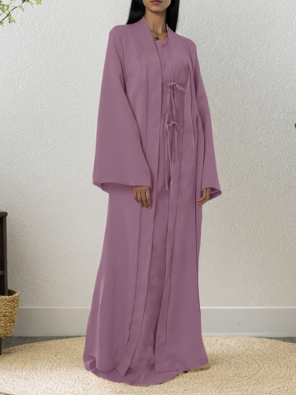 Musulmaņu Abajas komplekts ar platām piedurknēm, josta, garu piegriezumu, divu gabalu komplekts