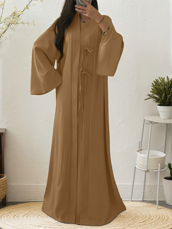 Musulmaņu Abajas komplekts ar platām piedurknēm, josta, garu piegriezumu, divu gabalu komplekts