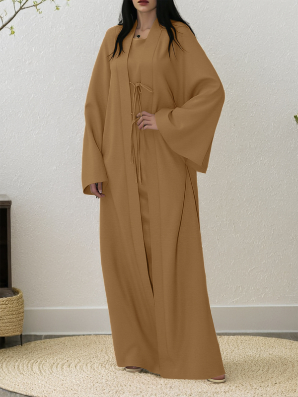 Musulmaņu Abajas komplekts ar platām piedurknēm, josta, garu piegriezumu, divu gabalu komplekts