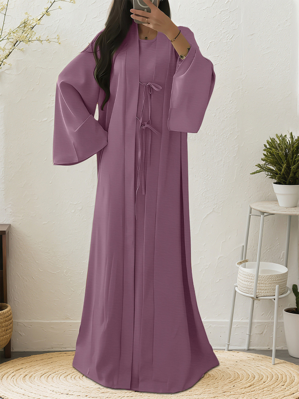 Musulmaņu Abajas komplekts ar platām piedurknēm, josta, garu piegriezumu, divu gabalu komplekts