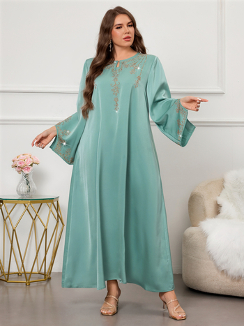 Αμπάγια φόρεμα με διακοσμητικά διαμάντια, πολυεστέρας 70–80%, μακριά μανίκια, μακριά φούστα, κωδ. 0508