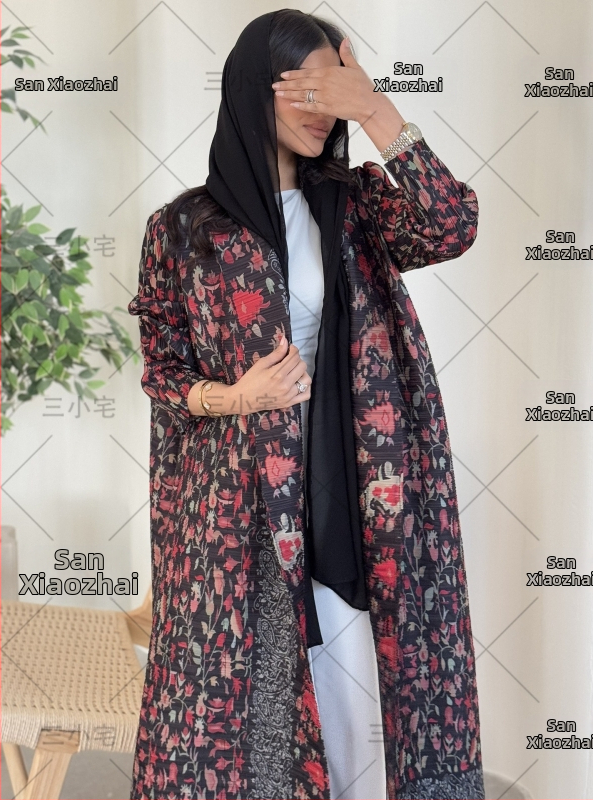 Халат-палто с плисиран дизайн (95% полиестер, дълги ръкави, дълга дължина)