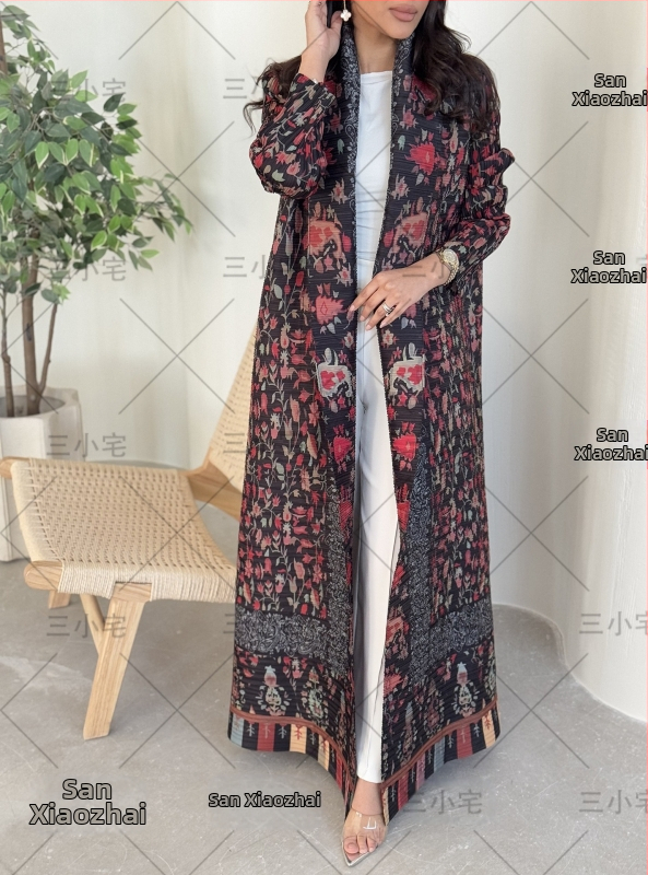 Халат-палто с плисиран дизайн (95% полиестер, дълги ръкави, дълга дължина)