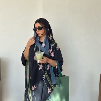 Σετ Αμπάγια δύο τεμαχίων με φλοράλ εκτύπωση, πολυεστέρας, μακριά φόρεμα, μακριά μανίκια, ανοιχτή μπροστινή όψη