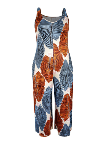 Γυναικείο ολόσωμο με τροπικό μοτίβο, φαρδιά παντελόνια, χωρίς μανίκια, άνοιξη-καλοκαιρινό 2025, πολυεστέρας