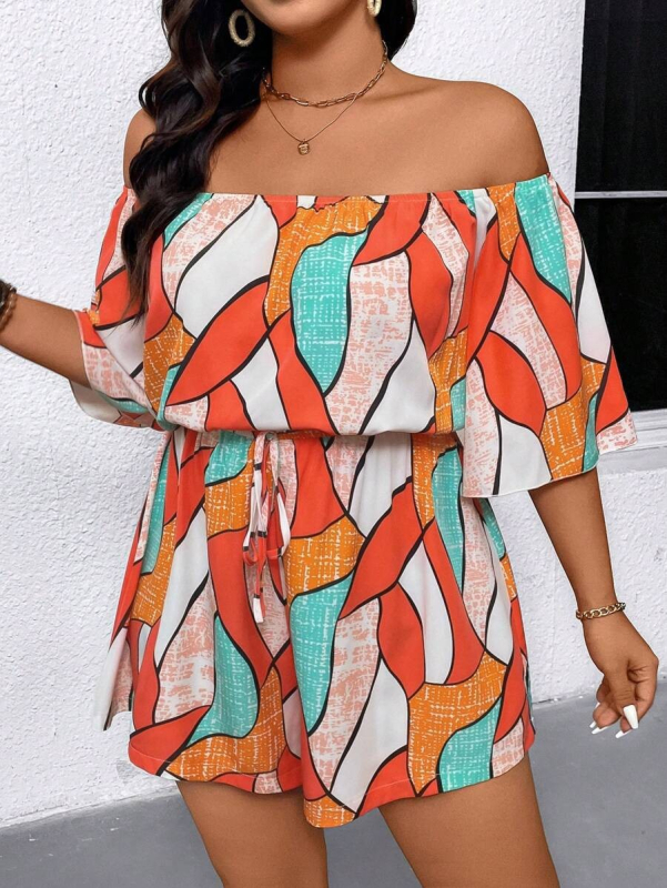 Ολόσωμη φόρμα με έναν ώμο, μποέμ μοτίβο, παντελόνι τριών τεταρτών, πολυεστέρας-σπαντεξ, Peris print