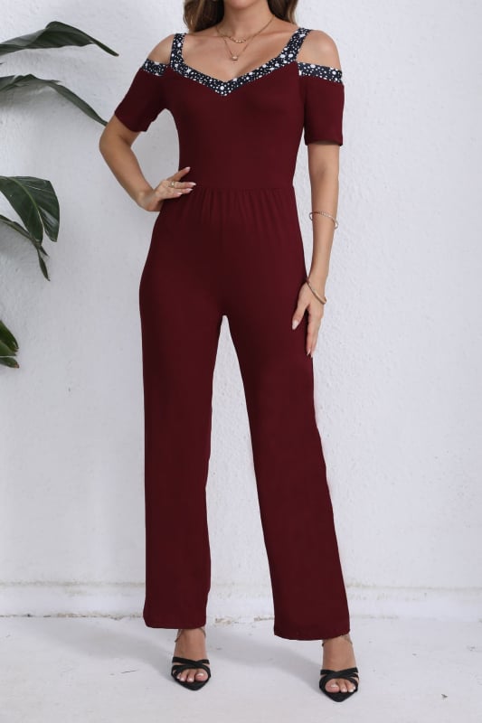 Salopetă de un umăr, fără mâneci, talie elastică, imprimeu, poliester, pantaloni drepți