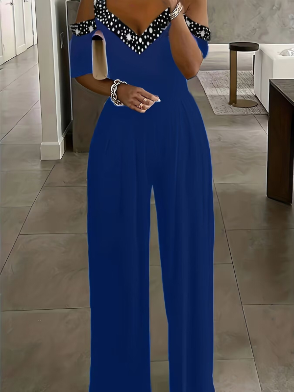 Salopetă de un umăr, fără mâneci, talie elastică, imprimeu, poliester, pantaloni drepți