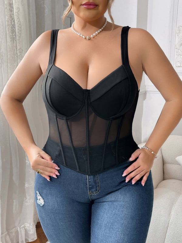 Plus Size σουτιέν με μπανέ, πολυεστέρας, μικροελαστικό, σλιμ φιτ, διπλοί ιμάντες