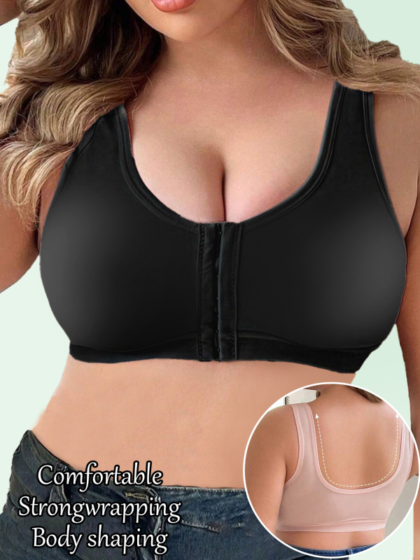 Sutien sport de tip top din nylon – cupă completă, bretele fixe duble, închidere frontală, funcție de susținere, material nylon