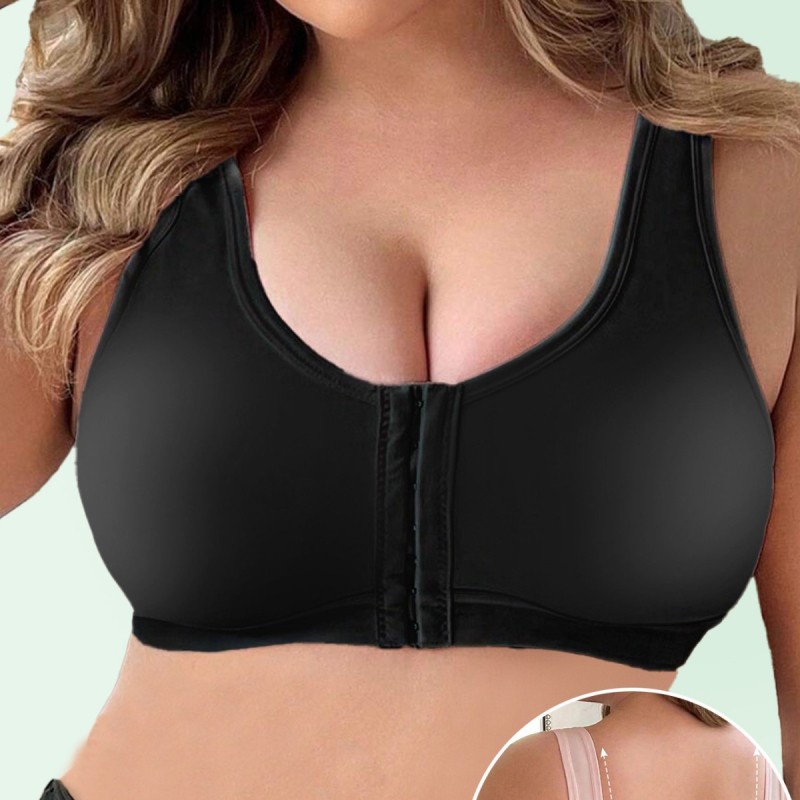 Sutien sport de tip top din nylon – cupă completă, bretele fixe duble, închidere frontală, funcție de susținere, material nylon