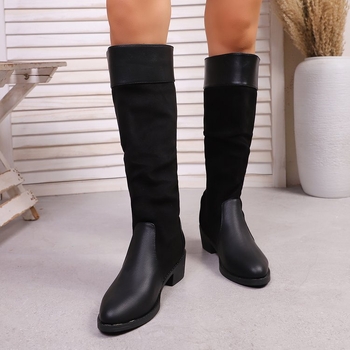 Női lovas csizma PU felsőrész, gumitalppal, kerek orr, középmagas sarok 3–5 cm, magas szár