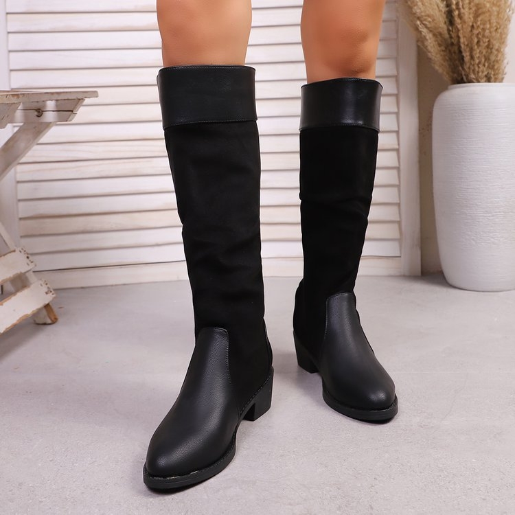 Női lovas csizma PU felsőrész, gumitalppal, kerek orr, középmagas sarok 3–5 cm, magas szár