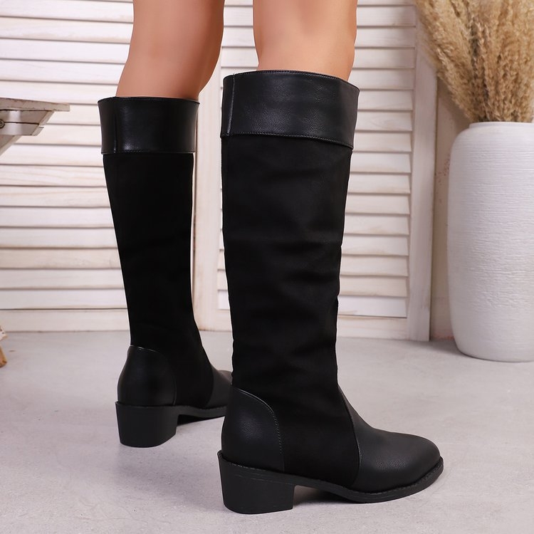 Női lovas csizma PU felsőrész, gumitalppal, kerek orr, középmagas sarok 3–5 cm, magas szár