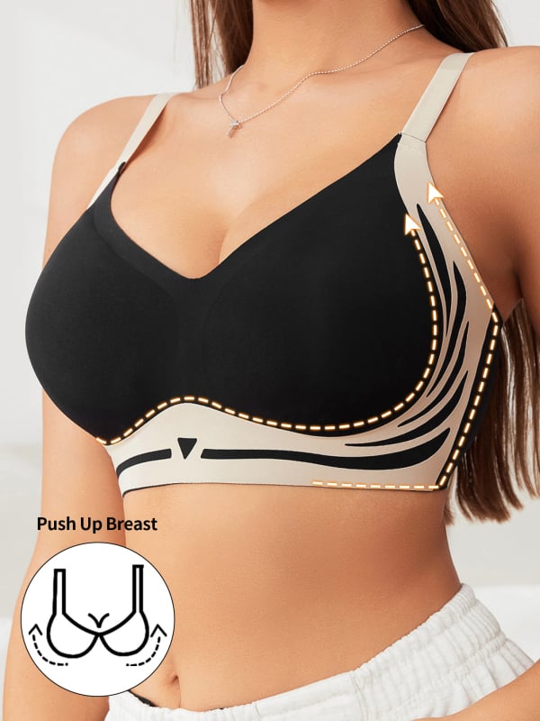 Push-Up grudnjak bez šavova, koži prijazan i prozračan, bez metalnih žica, 3/4 košarica, tanke oblikovane čašice, odvojivi naramenici