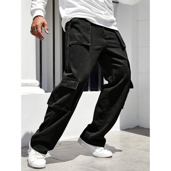 Мъжки работни cargo панталони със странични джобове, свободна кройка, прав крак, подплатени с флис, закопчаване с връзки