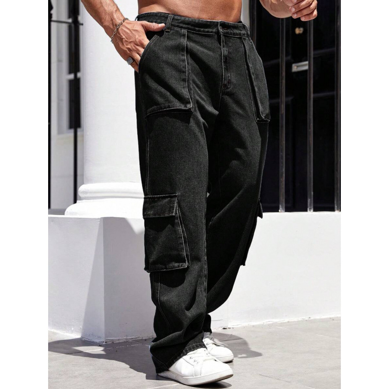 Férfi cargo nadrág oldalzsebekkel, laza szabás, egyenes szár, fleece bélés, húzózsinóros zárás