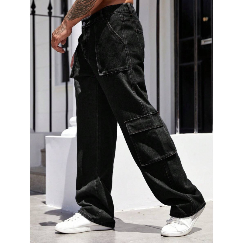 Férfi cargo nadrág oldalzsebekkel, laza szabás, egyenes szár, fleece bélés, húzózsinóros zárás