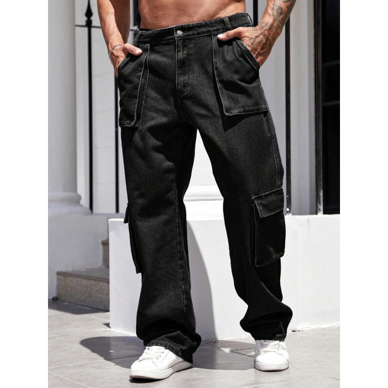Férfi cargo nadrág oldalzsebekkel, laza szabás, egyenes szár, fleece bélés, húzózsinóros zárás