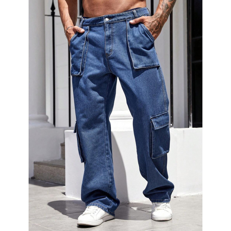 Férfi cargo nadrág oldalzsebekkel, laza szabás, egyenes szár, fleece bélés, húzózsinóros zárás