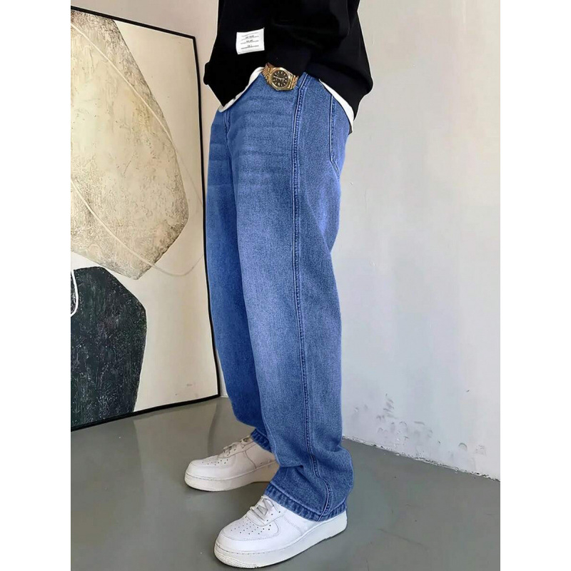 Jeans casual din denim, croi drept, lejer, închidere cu șnur, căptușeală fleece, amestec poliester (croi drept, lejer, șnur, fleece, poliester)