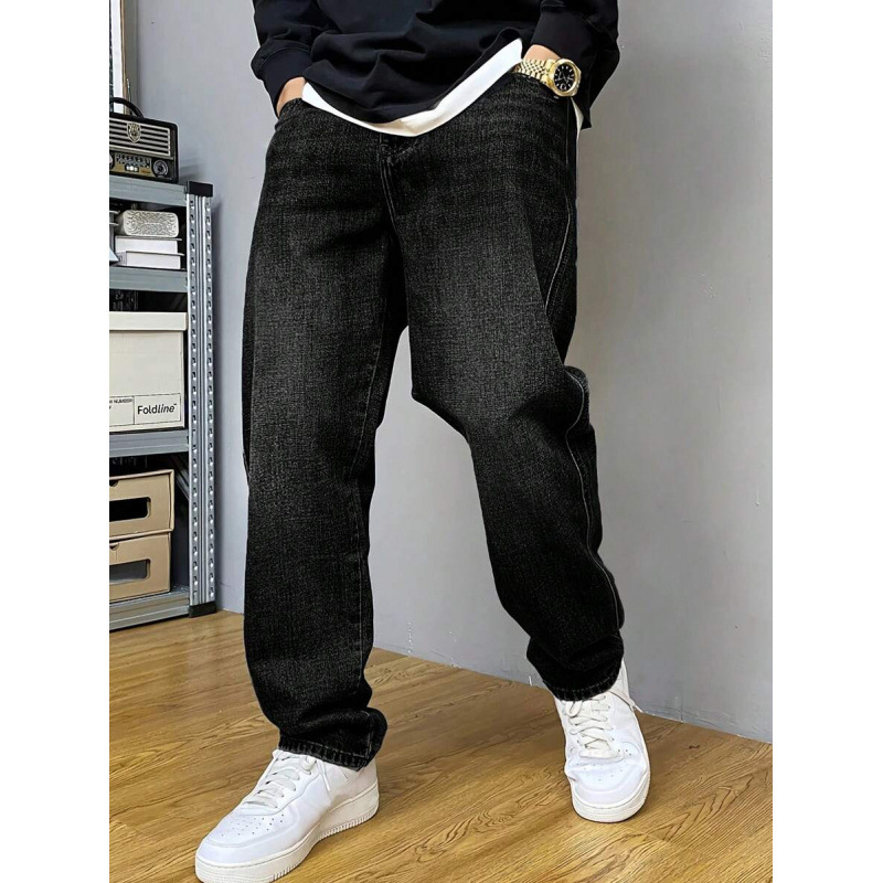 Jeans casual din denim, croi drept, lejer, închidere cu șnur, căptușeală fleece, amestec poliester (croi drept, lejer, șnur, fleece, poliester)