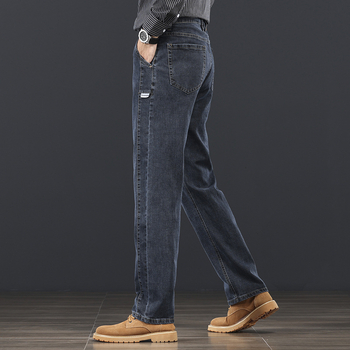 Мъжки дънки с права кройка, средно висока талия, микроеластични, молния, джобове, памук, за пролет и есен