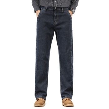 Мъжки дънки с права кройка, средно висока талия, микроеластични, молния, джобове, памук, за пролет и есен