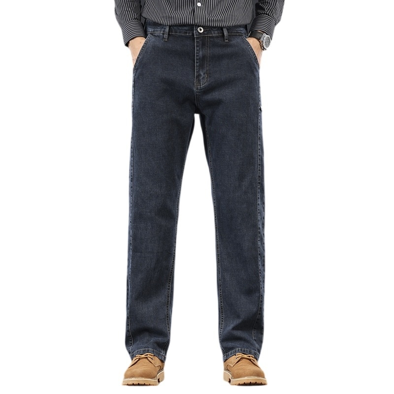 Blugi bărbătești drepti, talie medie, micro-elastici, fermoar, buzunare multiple, din bumbac, pentru primăvară și toamnă