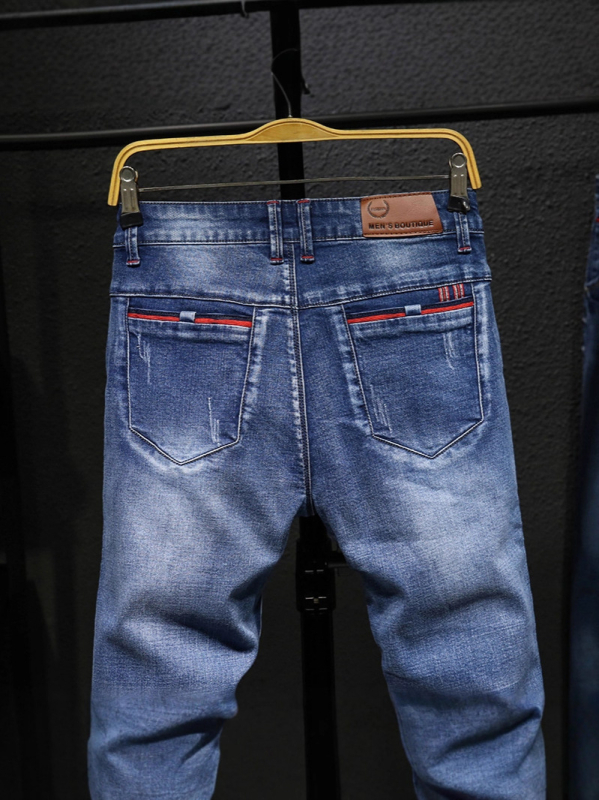 Vīriešu džinsi, Slim Fit, taisnas kājas, denims ar 64,1% kokvilnu, vidējā josta