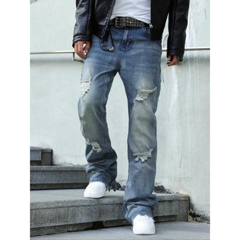 Мъжки дънки - свободна кройка, прав крак, подплатени с полар, връзка за пристягане