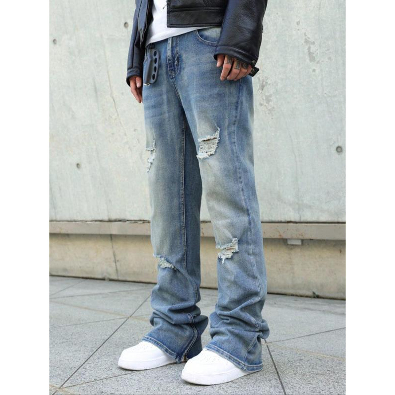 Blugi pentru bărbați - croială lejeră, linie dreaptă, căptuțiți cu fleece, închidere cu șnur de talie